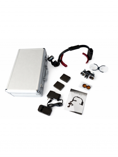 Налобный осветитель с бинокулярами 3.5х и линзой, 2 АКБ, черный-1